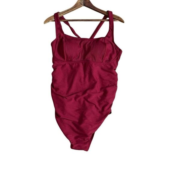 Cupshe NWT Maternity Scoop Neck Criss Cross Back Tie Ribbed One Piece Swimsuit R - Picture 5 of 15